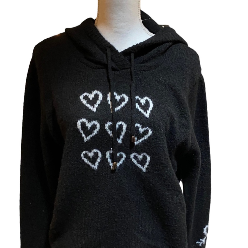 Cupcakes & Cashmere large black sweater with hoodie & 9 white ❤️on front ( NWT) - Picture 6 of 13